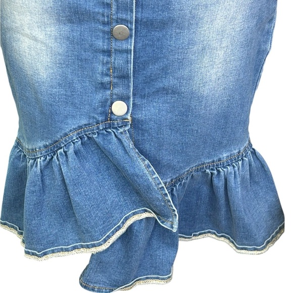 Hayden denim ruffle hem snap front skirt size small mermaid blue - Picture 5 of 9